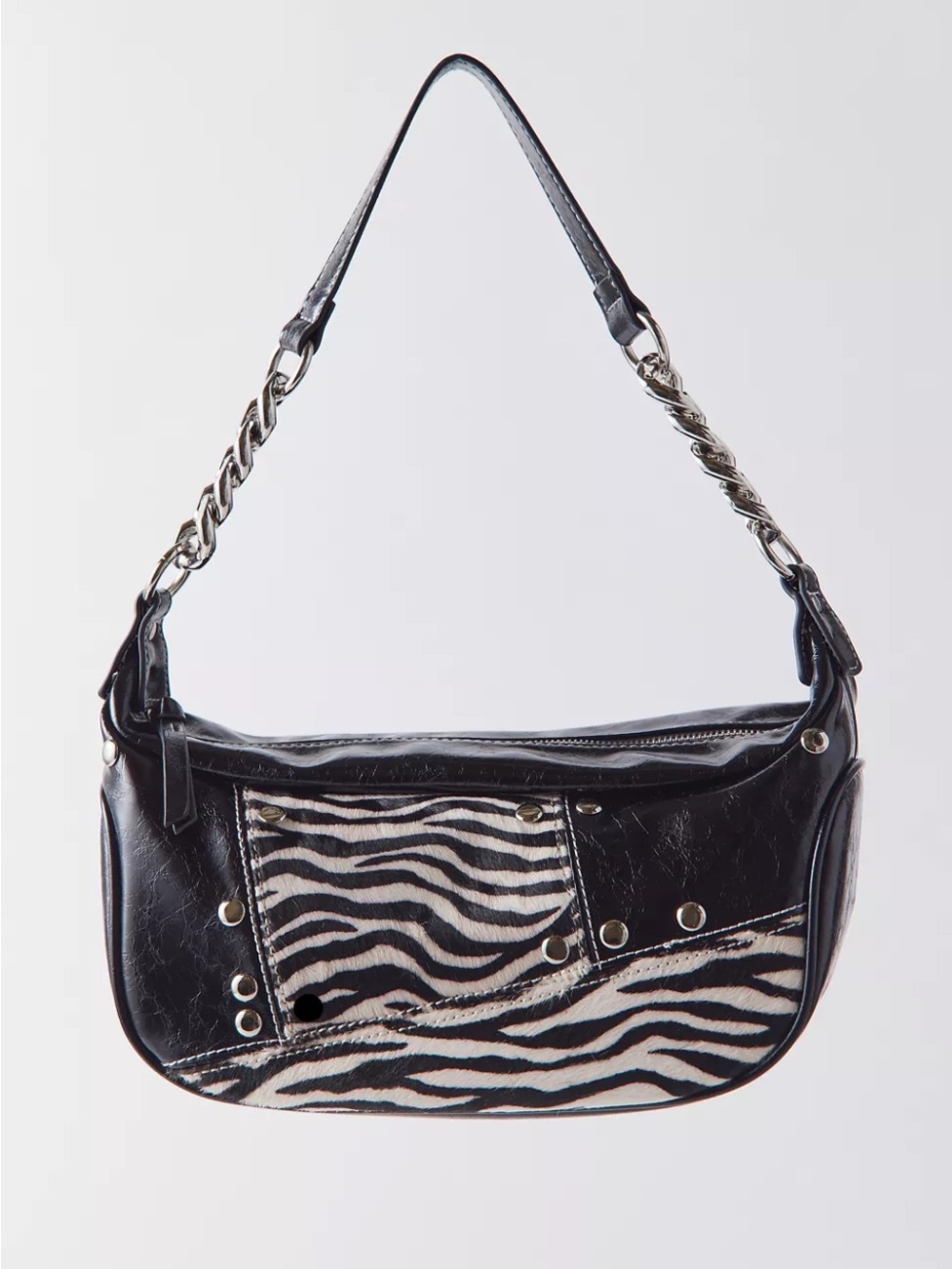 URBAN OUTFITTERS Shelby Studded Patchwork Zebra-Print Pony Hair Shoulder Bag